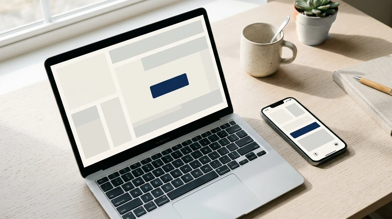A laptop and phone displaying a website layout in progress